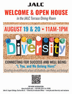 Diversity Flyer for WELCOME & OPEN HOUSE in the JALC Terrace Dining Room AUGUST 19 & 20 11AM-1PM