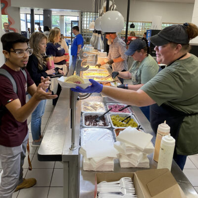 Students in food line