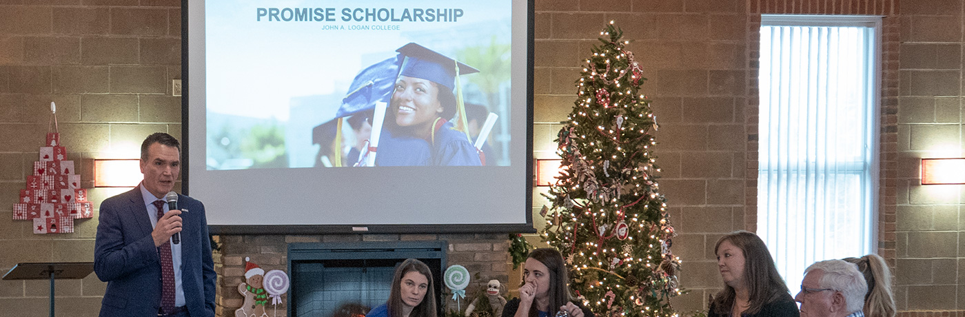 John A. Logan College President Dr. Kirk Overstreet speaks to a group about the Promise Scholarship.