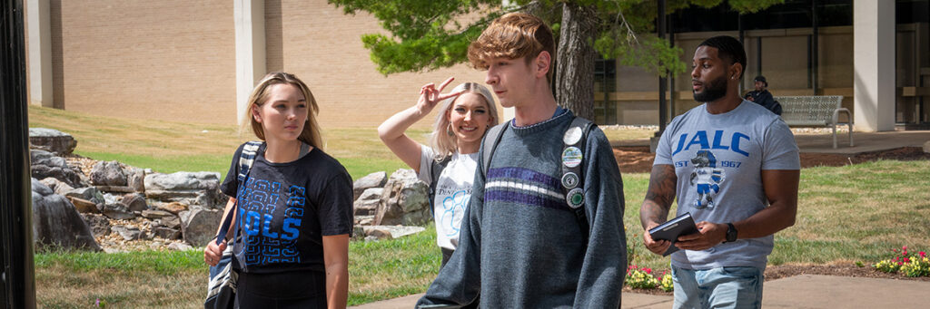 Students walking in the courtyard at John A. Logan College.