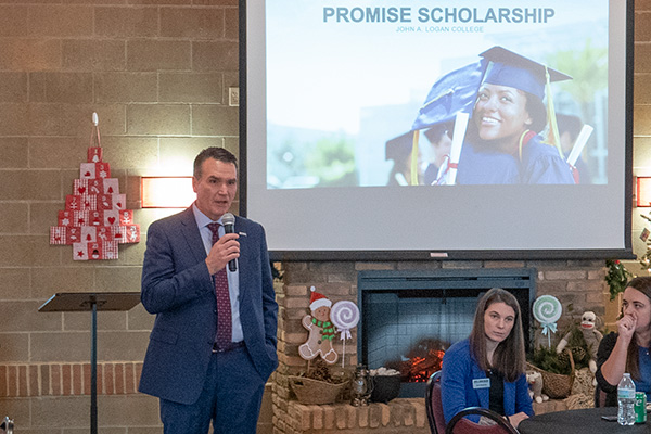 JALC College President Dr. Kirk Overstreet speaks to group about the Promise Scholarship.